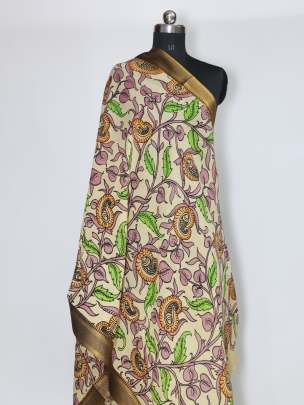 Assam silk handpainted kalamkari duppata/ 