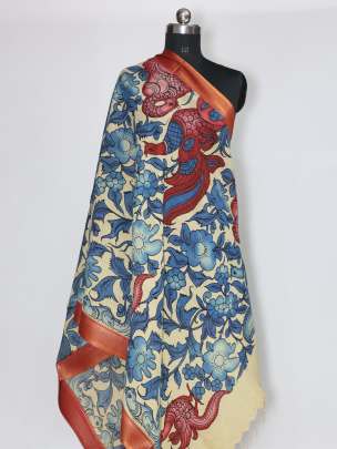 Assam silk handpainted kalamkari duppata/