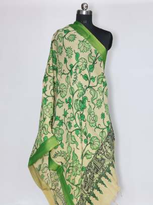 Assam silk handpainted kalamkari duppata/ 