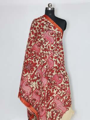 Assam silk handpainted kalamkari duppata/