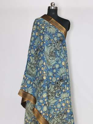 Assam silk handpainted kalamkari duppata/