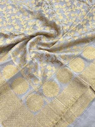 Banarasi Munga Crepe Tissue Duppata With Daman ( Dyeable)/ 