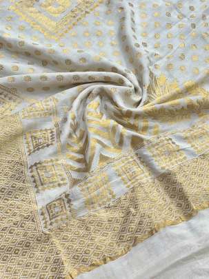 Banarasi Munga Silk Duppata With Daman ( Dyeable)/