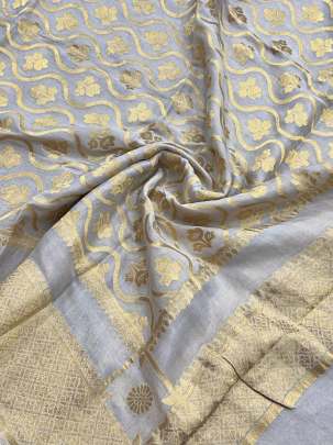 Banarasi Munga Crepe Tissue Duppata With Daman ( Dyeable)/