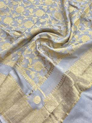 Banarasi Munga Crepe Tissue Duppata With Daman ( Dyeable)/ Banarasi Duppatas 