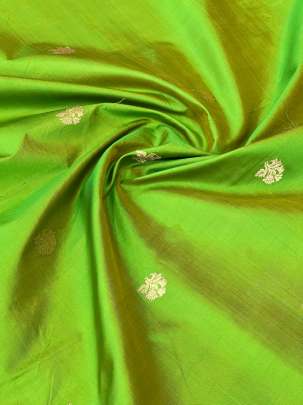 Banarasi Pure Silk Parrot Green With Yellow Tint/ Katan Silk Fabrics