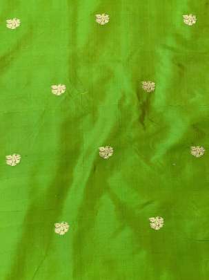 Banarasi Pure Silk Parrot Green With Yellow Tint/ Katan Silk Fabrics