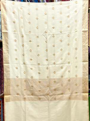 Banarasi munga silk duppata with golden banarasi work & daman ( Dyeable )/ Banarasi Duppatas 