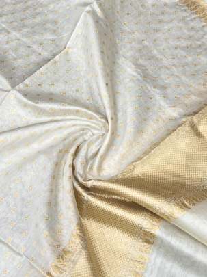 Banarasi silk duppata with golden Banarasi butti & daman - Cream ( Dyeable )/ Banarasi Duppatas 