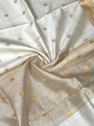 Banarasi silk duppata with golden Banarasi butti & daman - Cream ( Dyeable )/ 