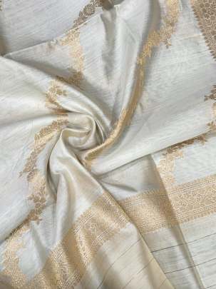 Banarasi silk duppata with golden Banarasi Laheria & daman - Cream ( Dyeable )/