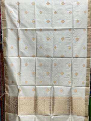 Banarasi silk duppata with golden Banarasi butti & daman - Cream( Dyeable )/ Banarasi Duppatas 