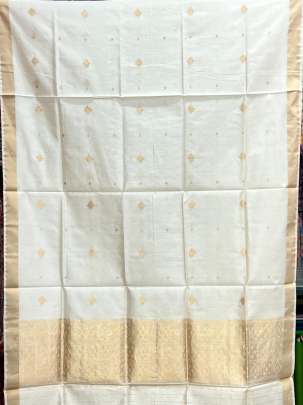 Banarasi silk duppata with golden Banarasi butti & daman - Cream ( Dyeable )/ Banarasi Duppatas 