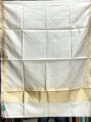 Banarasi silk duppata with golden Banarasi butti & daman - Cream ( Dyeable )/ Banarasi Duppatas 