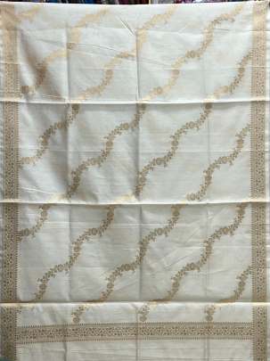 Banarasi silk duppata with golden Banarasi Laheria & daman - Cream ( Dyeable )/ Banarasi Duppatas 