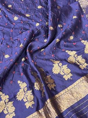 Bandhej Duppata With Banarasi Butti & Palav Navy Blue/ Banarasi Duppatas 