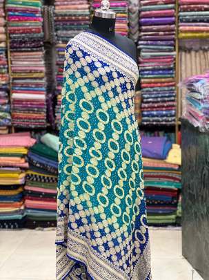 Bandhej Duppata With Banarasi Work & Palav - Peacock Blue & Royal Blue/