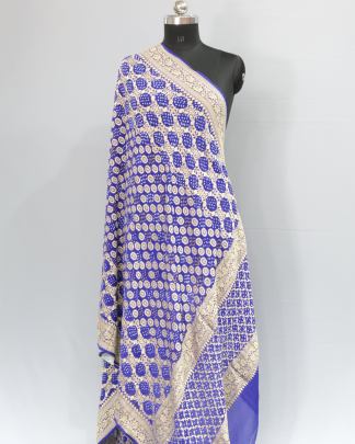 Bandhej Duppata With Banarasi Work & Palav Royal Blue/ Banarasi Duppatas 