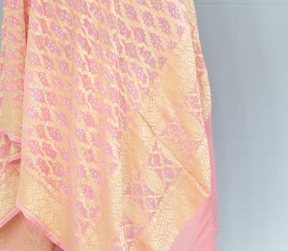 Bandhej Duppata With Banarasi Work & Palav - Peach/ Bandhej duppatas & Stoles