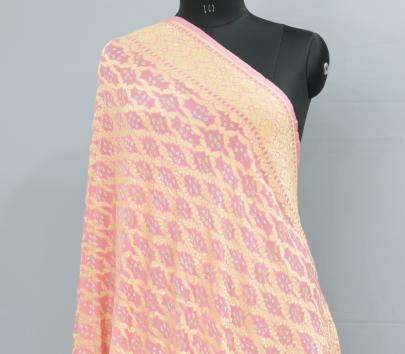 Bandhej Duppata With Banarasi Work & Palav - Peach/ Bandhej duppatas & Stoles