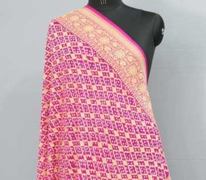 Bandhej Duppata With Banarasi Work & Palav - Hot Pink/ Bandhej duppatas & Stoles