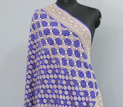 Bandhej Duppata With Banarasi Work & Palav Royal Blue/ Banarasi Duppatas 