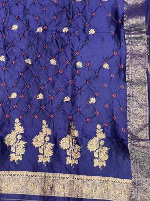 Bandhej Duppata With Banarasi Butti & Palav Navy Blue/ Banarasi Duppatas 