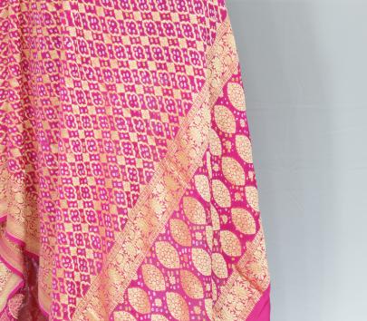 Bandhej Duppata With Banarasi Work & Palav - Hot Pink/ Bandhej duppatas & Stoles