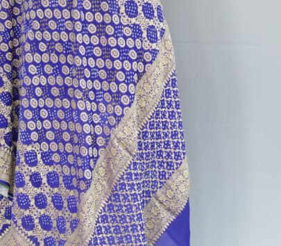 Bandhej Duppata With Banarasi Work & Palav Royal Blue/ Banarasi Duppatas 