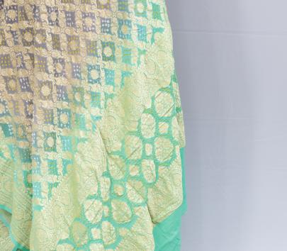 Bandhej Duppata With Banarasi Work & Palav - Grey & Green/ Bandhej duppatas & Stoles