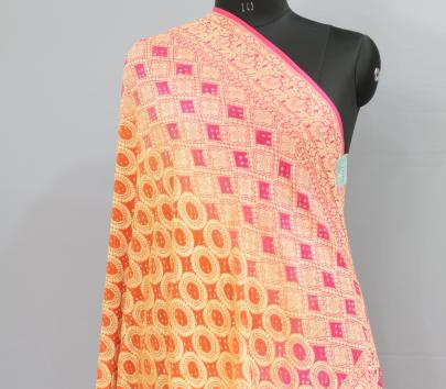 Bandhej Shading Duppata With Banarasi Work Pink & Orange/ Banarasi Duppatas 