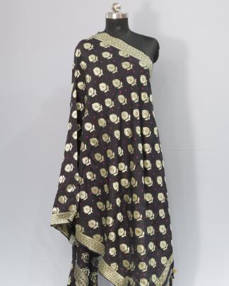 Bandhej with golden zari butta duppata - Black/