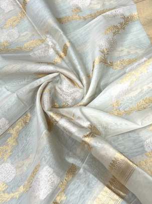 Chanderi duppata with golden & silver fine banarasi work - White ( Dyeable )/ Banarasi Duppatas 