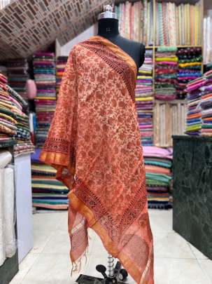 Chanderi handblocked printed duppata/ 