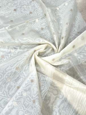 Chanderi with fine water gold banarasi butti & border - Cream ( Dyeable )/ Banarasi Duppatas 