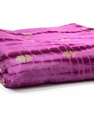 Chiniya silk Shibori with golden Banarasi butti - Pink/ Pure Banarasi fabrics