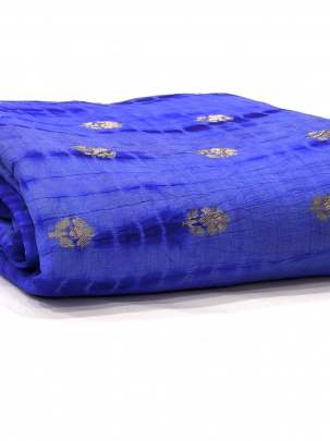 Chiniya silk Shibori with golden Banarasi butti - Royal blue/