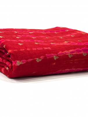 Chiniya silk Shibori with golden Banarasi butti - Red/ 