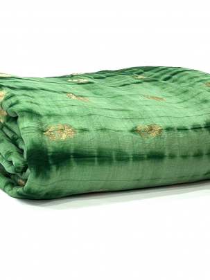 Chiniya silk Shibori with golden Banarasi butti - Green/ Pure Banarasi fabrics