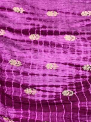 Chiniya silk Shibori with golden Banarasi butti - Pink/ Pure Banarasi fabrics