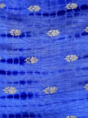 Chiniya silk Shibori with golden Banarasi butti - Royal blue/ Pure Banarasi fabrics