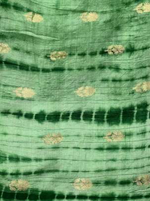 Chiniya silk Shibori with golden Banarasi butti - Green/ Pure Banarasi fabrics