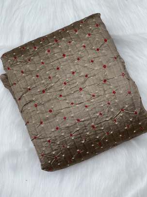 Chiniya silk bandhej with golden butti - Greyish brown/ Banarasi Bandhej 