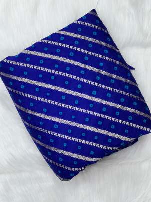 Chiniya silk bandhej with golden zari work - Royal Blue/ Banarasi Bandhej 