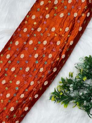 Chiniya silk bandhej with golden zari work - Orange/