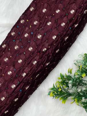 Chiniya silk bandhej with golden zari work - Dark Maroon/ Banarasi Bandhej 