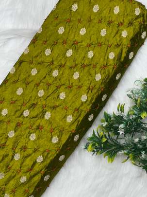 Chiniya silk bandhej with golden zari work - Lemon Green/