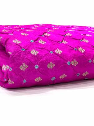 Chiniya silk bandhej with handwoven golden banarasi butti - Hot pink/ 