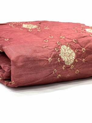 Chiniya silk bandhej with handwoven golden banarasi butti - Peach brown/