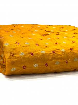 Chiniya silk bandhej with handwoven golden banarasi butti - Mustard yellow/ Banarasi Bandhej 